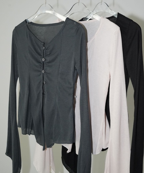 chuclla（チュクラ）の「シャーリングVネックフレアトップス chw26s087（Tシャツ/カットソー・レディース・グレー/アイボリー/ブラック・FREE）」の14枚目の写真