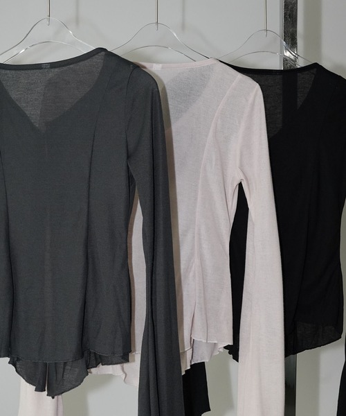 chuclla（チュクラ）の「シャーリングVネックフレアトップス chw26s087（Tシャツ/カットソー・レディース・グレー/アイボリー/ブラック・FREE）」の16枚目の写真