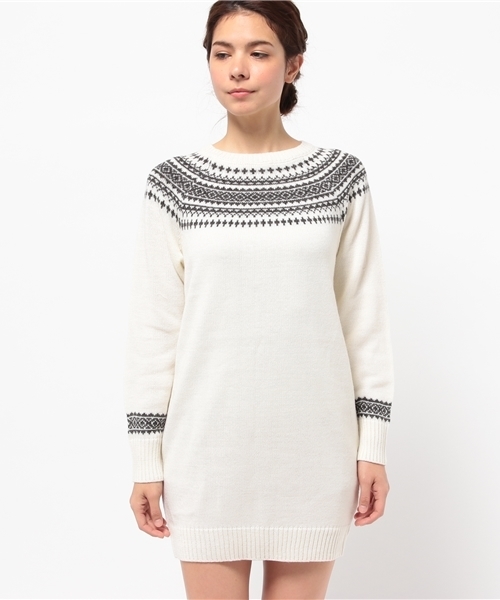 OUTLET（アウトレット）の「【WHO'S WHO gallery】BM求心柄ワンピ（ワンピース・レディース・ブラウン/ホワイト/ベージュ/グレー・FREE）」の5枚目の写真