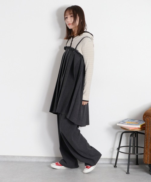 cepo（セポ）の「〈セットアップ対応〉2wayプリーツビスチェスカート（スカート・レディース・ベージュ/チャコール・M）」の4枚目の写真