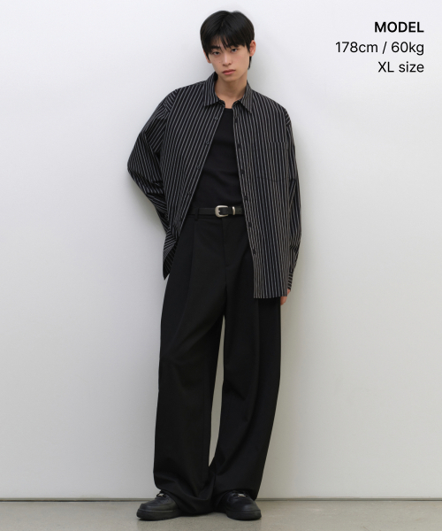 MUSINSA STANDARD（ムシンサスタンダード）の「リラックスドダブルピンストライプポプリンシャツ[ブラック/ホワイト]（シャツ/ブラウス・メンズ・その他・SMALL/MEDIUM/LARGE/X-LARGE/2XL）」の4枚目の写真