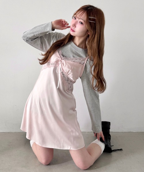 Loueme(ルエム)の「サイドレースサテンスリップミニワンピース(ワンピース・レディース・ホワイト/ピンク/ブラック/ライトブルー・FREE)」の4枚目の写真