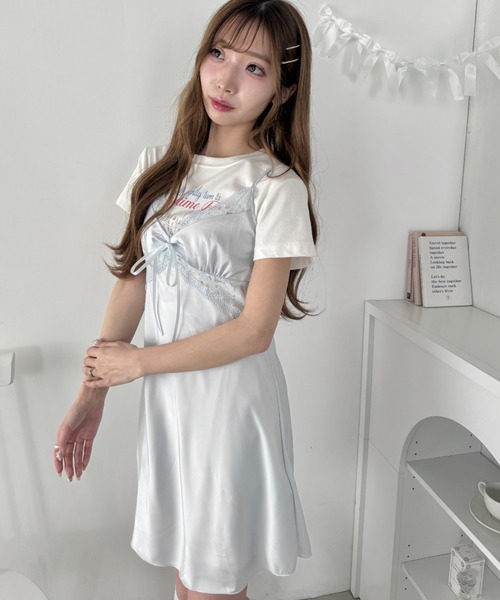 Loueme(ルエム)の「サイドレースサテンスリップミニワンピース(ワンピース・レディース・ホワイト/ピンク/ブラック/ライトブルー・FREE)」の5枚目の写真
