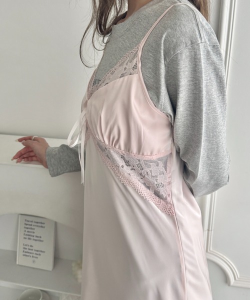 Loueme(ルエム)の「サイドレースサテンスリップミニワンピース(ワンピース・レディース・ホワイト/ピンク/ブラック/ライトブルー・FREE)」の9枚目の写真