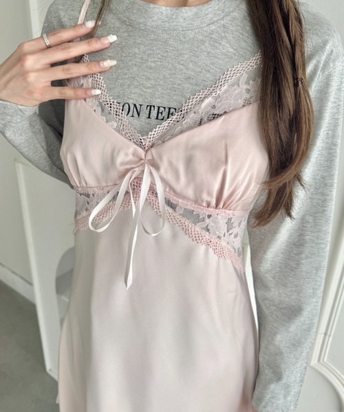 Loueme(ルエム)の「サイドレースサテンスリップミニワンピース(ワンピース・レディース・ホワイト/ピンク/ブラック/ライトブルー・FREE)」の8枚目の写真