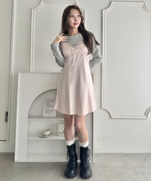 Loueme(ルエム)の「サイドレースサテンスリップミニワンピース(ワンピース・レディース・ホワイト/ピンク/ブラック/ライトブルー・FREE)」の13枚目の写真