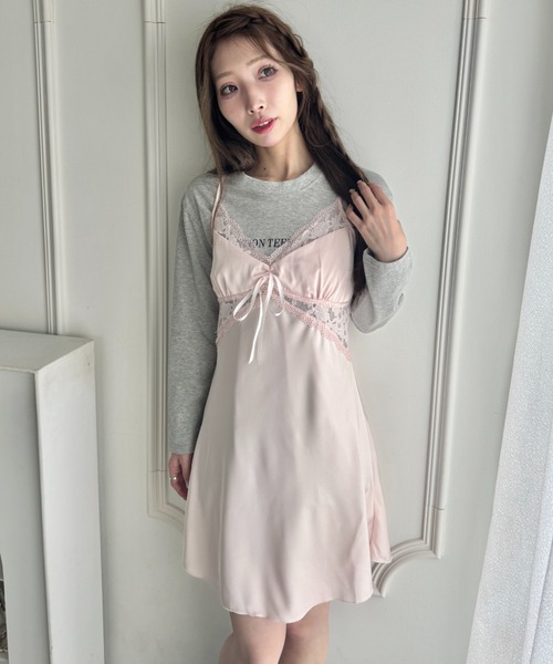Loueme(ルエム)の「サイドレースサテンスリップミニワンピース(ワンピース・レディース・ホワイト/ピンク/ブラック/ライトブルー・FREE)」の10枚目の写真