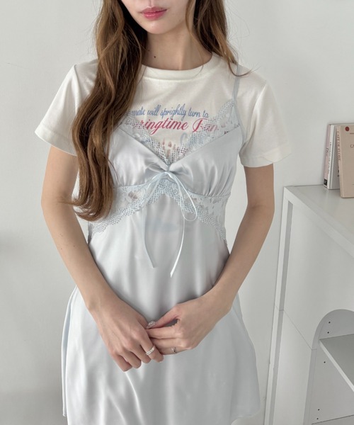 Loueme(ルエム)の「サイドレースサテンスリップミニワンピース(ワンピース・レディース・ホワイト/ピンク/ブラック/ライトブルー・FREE)」の14枚目の写真