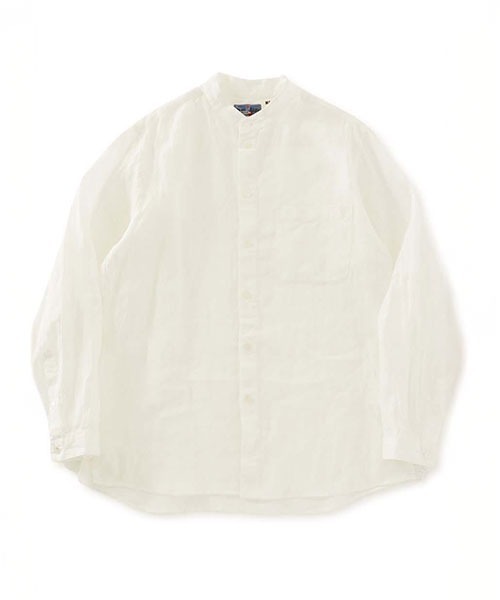 BLUE BLUE JAPAN(ブルーブルージャパン)の「リネン スタンドカラー ロングスリーブシャツ(シャツ/ブラウス・メンズ・ホワイト・S/M/L/XL)」の1枚目の写真