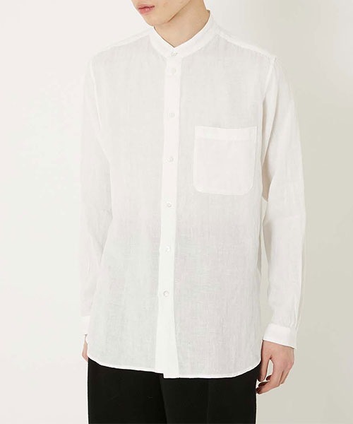 BLUE BLUE JAPAN(ブルーブルージャパン)の「リネン スタンドカラー ロングスリーブシャツ(シャツ/ブラウス・メンズ・ホワイト・S/M/L/XL)」の2枚目の写真