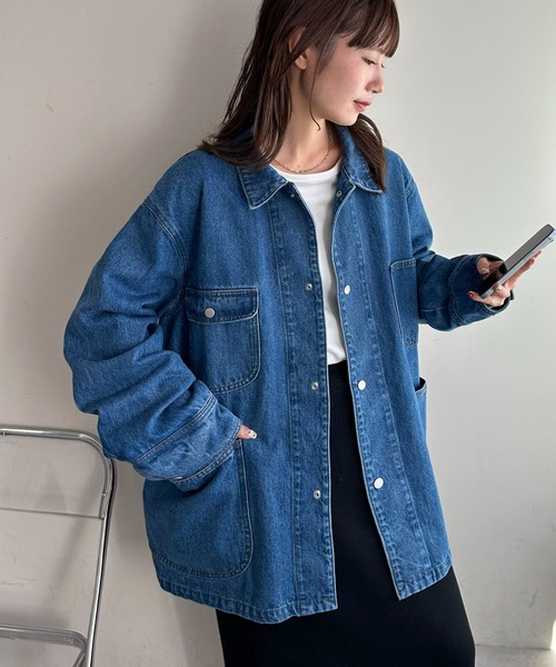 DISCOAT(ディスコート)の「【Enlude】デニムカバーオール《ユニセックス》(デニムジャケット・レディース・ネイビー/アイボリー/サックスブルー・FREE)」の3枚目の写真