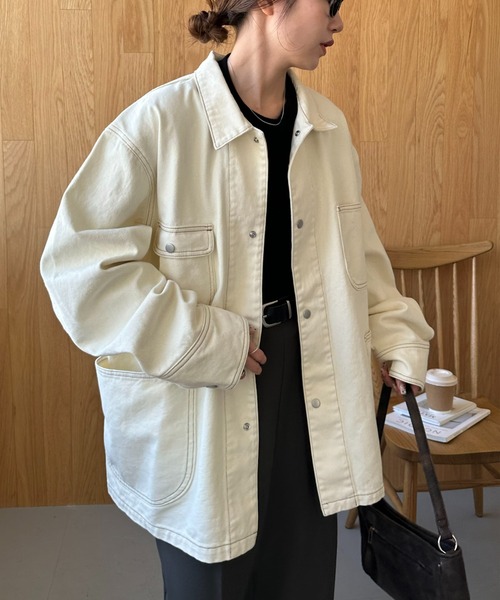 DISCOAT(ディスコート)の「【Enlude】デニムカバーオール《ユニセックス》(デニムジャケット・レディース・ネイビー/アイボリー/サックスブルー・FREE)」の9枚目の写真