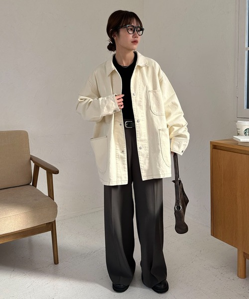 DISCOAT(ディスコート)の「【Enlude】デニムカバーオール《ユニセックス》(デニムジャケット・レディース・ネイビー/アイボリー/サックスブルー・FREE)」の10枚目の写真