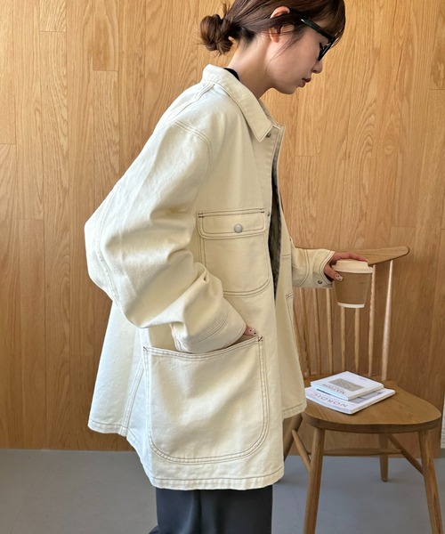 DISCOAT(ディスコート)の「【Enlude】デニムカバーオール《ユニセックス》(デニムジャケット・レディース・ネイビー/アイボリー/サックスブルー・FREE)」の6枚目の写真