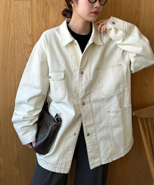 DISCOAT(ディスコート)の「【Enlude】デニムカバーオール《ユニセックス》(デニムジャケット・レディース・ネイビー/アイボリー/サックスブルー・FREE)」の7枚目の写真