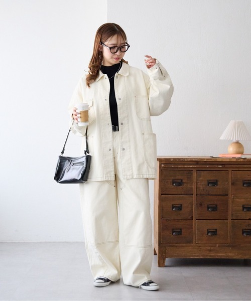 DISCOAT(ディスコート)の「【Enlude】デニムカバーオール《ユニセックス》(デニムジャケット・レディース・ネイビー/アイボリー/サックスブルー・FREE)」の12枚目の写真