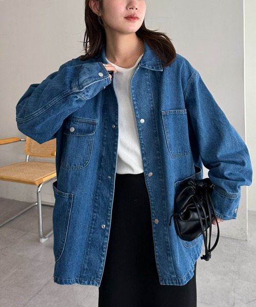 DISCOAT(ディスコート)の「【Enlude】デニムカバーオール《ユニセックス》(デニムジャケット・レディース・ネイビー/アイボリー/サックスブルー・FREE)」の15枚目の写真