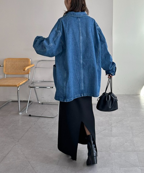 DISCOAT(ディスコート)の「【Enlude】デニムカバーオール《ユニセックス》(デニムジャケット・レディース・ネイビー/アイボリー/サックスブルー・FREE)」の19枚目の写真