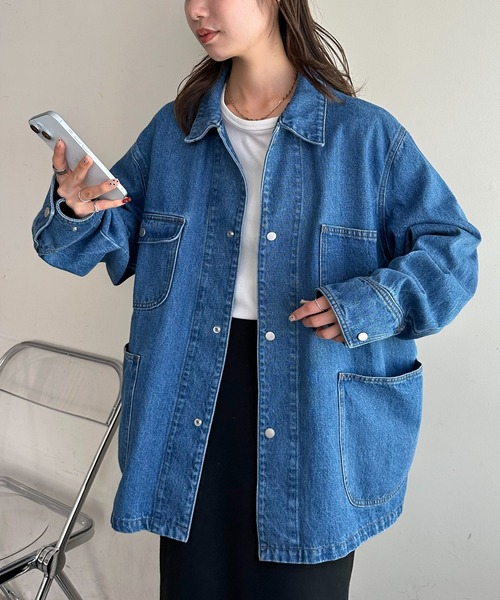 DISCOAT(ディスコート)の「【Enlude】デニムカバーオール《ユニセックス》(デニムジャケット・レディース・ネイビー/アイボリー/サックスブルー・FREE)」の14枚目の写真