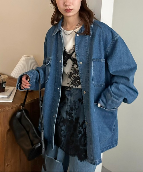 DISCOAT(ディスコート)の「【Enlude】デニムカバーオール《ユニセックス》(デニムジャケット・レディース・ネイビー/アイボリー/サックスブルー・FREE)」の22枚目の写真