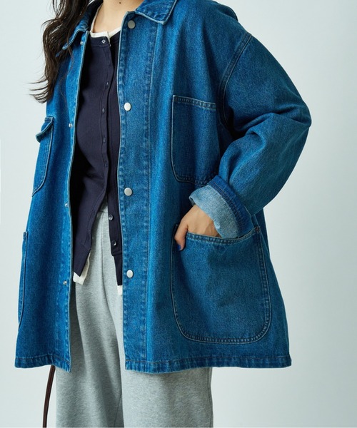 DISCOAT(ディスコート)の「【Enlude】デニムカバーオール《ユニセックス》(デニムジャケット・レディース・ネイビー/アイボリー/サックスブルー・FREE)」の20枚目の写真