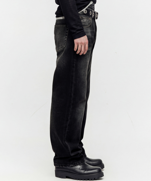 DWSE（ディーダブリューエスイー）の「ミストワイドデニムパンツ（ブラック）（デニムパンツ・メンズ・その他・SMALL/MEDIUM/LARGE/X-LARGE）」の2枚目の写真