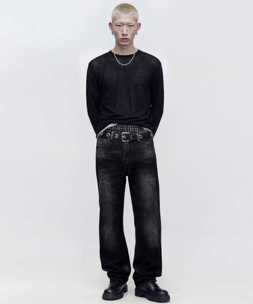 DWSE（ディーダブリューエスイー）の「ミストワイドデニムパンツ（ブラック）（デニムパンツ・メンズ・その他・SMALL/MEDIUM/LARGE/X-LARGE）」の4枚目の写真