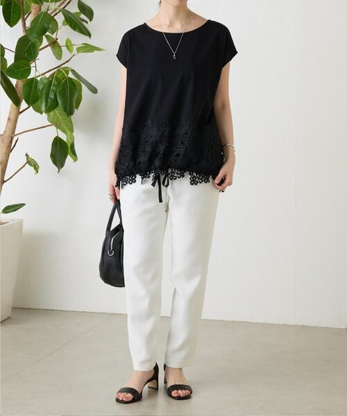 LIVETART(リヴェタート)の「リネン調トラックパンツ(その他パンツ・レディース・ブラック/ホワイト・1/0/2)」の6枚目の写真