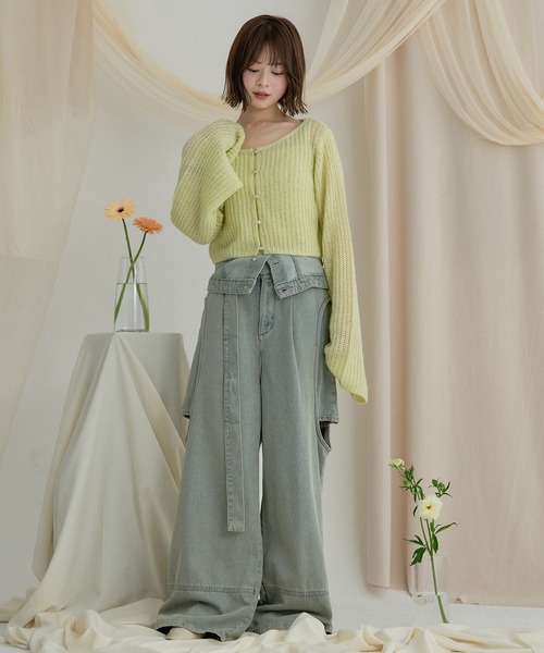 mideal スパンコールニットアンサンブル オリーブ セール】sheer knit flare ensemble / シアーニットフレアアンサンブル