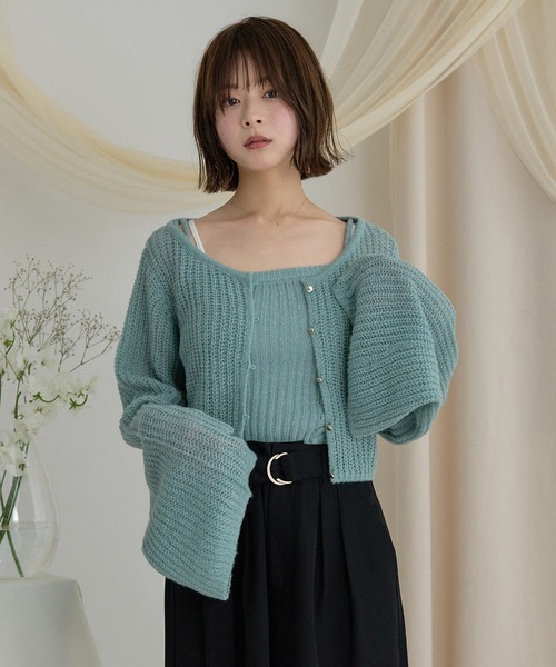mideal(マイディール)の「sheer knit flare ensemble / シアーニットフレアアンサンブル(アンサンブル・レディース・ライトグリーン/ベビーピンク/ライトブルー・FREE)」の6枚目の写真