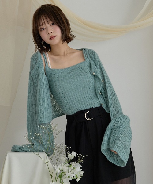 mideal(マイディール)の「sheer knit flare ensemble / シアーニットフレアアンサンブル(アンサンブル・レディース・ライトグリーン/ベビーピンク/ライトブルー・FREE)」の9枚目の写真