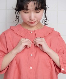 l'atelier du savon | 襟プリーツ綿麻ブラウス(シャツ/ブラウス)