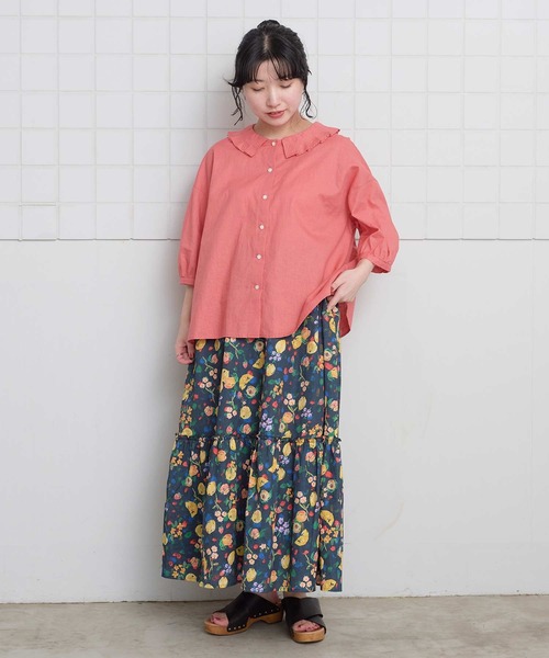 l'atelier du savon（アトリエドサボン）の「襟プリーツ綿麻ブラウス（シャツ/ブラウス・レディース・ブルー/ブラック/アイボリー/オレンジ・FREE）」の14枚目の写真