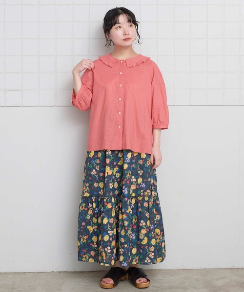 l'atelier du savon（アトリエドサボン）の「襟プリーツ綿麻ブラウス（シャツ/ブラウス・レディース・ブルー/ブラック/アイボリー/オレンジ・FREE）」の15枚目の写真