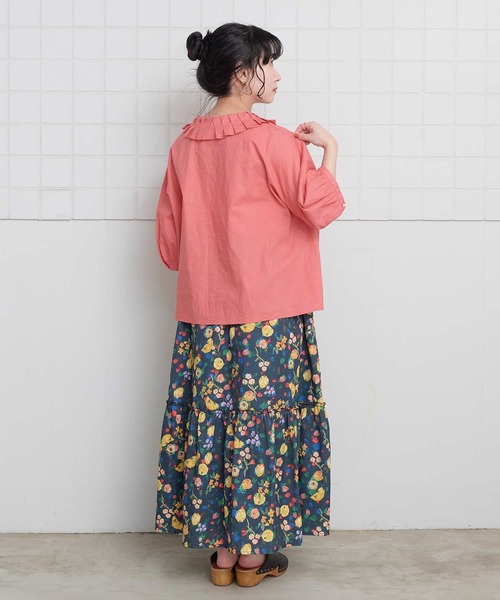 l'atelier du savon（アトリエドサボン）の「襟プリーツ綿麻ブラウス（シャツ/ブラウス・レディース・ブルー/ブラック/アイボリー/オレンジ・FREE）」の18枚目の写真