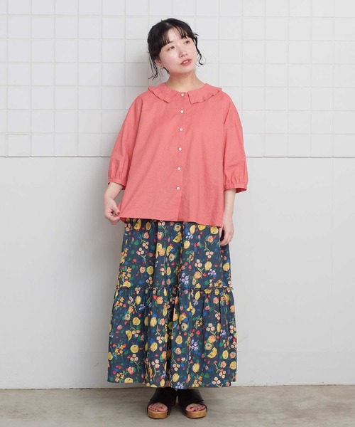 l'atelier du savon（アトリエドサボン）の「襟プリーツ綿麻ブラウス（シャツ/ブラウス・レディース・ブルー/ブラック/アイボリー/オレンジ・FREE）」の19枚目の写真