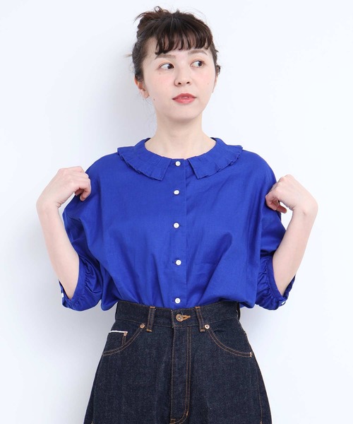 l'atelier du savon(アトリエドサボン)の「襟プリーツ綿麻ブラウス(シャツ/ブラウス・レディース・ブルー/ブラック/アイボリー/オレンジ・FREE)」の9枚目の写真