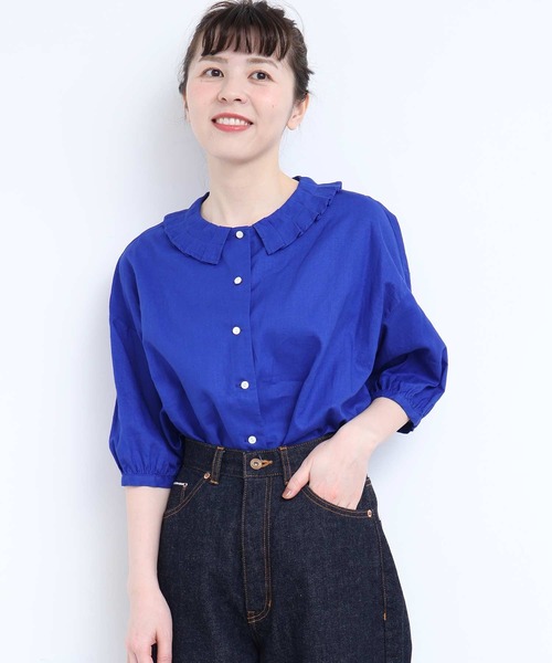 l'atelier du savon(アトリエドサボン)の「襟プリーツ綿麻ブラウス(シャツ/ブラウス・レディース・ブルー/ブラック/アイボリー/オレンジ・FREE)」の10枚目の写真