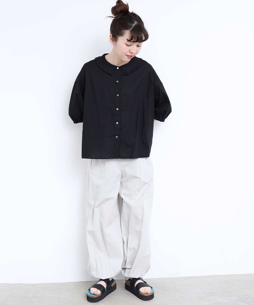 l'atelier du savon(アトリエドサボン)の「襟プリーツ綿麻ブラウス(シャツ/ブラウス・レディース・ブルー/ブラック/アイボリー/オレンジ・FREE)」の22枚目の写真