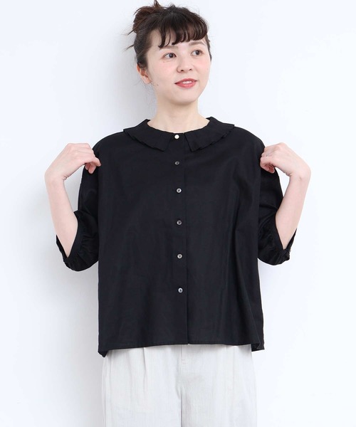 l'atelier du savon(アトリエドサボン)の「襟プリーツ綿麻ブラウス(シャツ/ブラウス・レディース・ブルー/ブラック/アイボリー/オレンジ・FREE)」の7枚目の写真