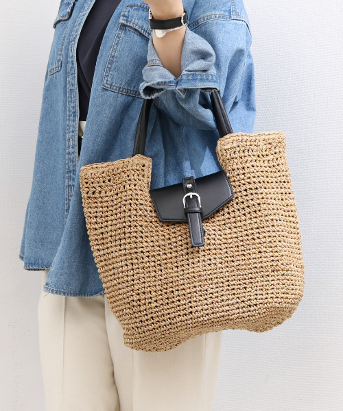 cache cache(カシュ カシュ)の「カシュカシュ cachecache / ベルトフラップクロッシェトート カゴバッグ(かごバッグ・レディース・グレー/ブラック/キャメル/ベージュ系その他・FREE)」の1枚目の写真