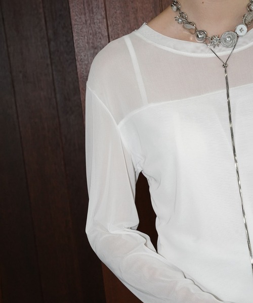 chuclla(チュクラ)の「シアーネックレイヤードトップス chw26s129(Tシャツ/カットソー・レディース・ブラック/ホワイト・FREE)」の5枚目の写真