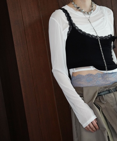 chuclla(チュクラ)の「シアーネックレイヤードトップス chw26s129(Tシャツ/カットソー・レディース・ブラック/ホワイト・FREE)」の9枚目の写真