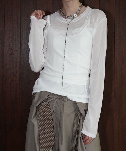 chuclla(チュクラ)の「シアーネックレイヤードトップス chw26s129(Tシャツ/カットソー・レディース・ブラック/ホワイト・FREE)」の10枚目の写真