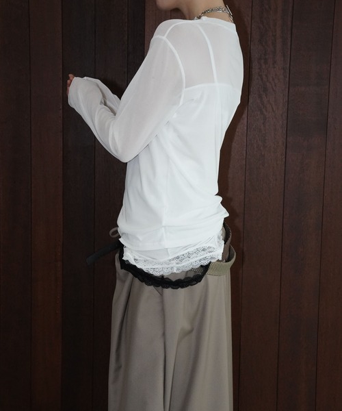 chuclla(チュクラ)の「シアーネックレイヤードトップス chw26s129(Tシャツ/カットソー・レディース・ブラック/ホワイト・FREE)」の11枚目の写真