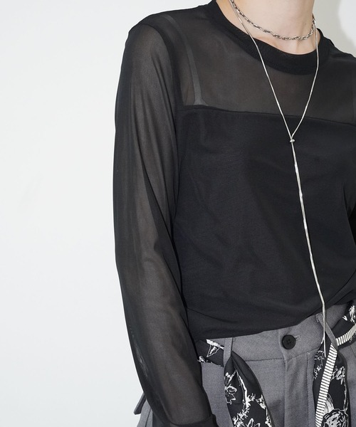 chuclla(チュクラ)の「シアーネックレイヤードトップス chw26s129(Tシャツ/カットソー・レディース・ブラック/ホワイト・FREE)」の13枚目の写真