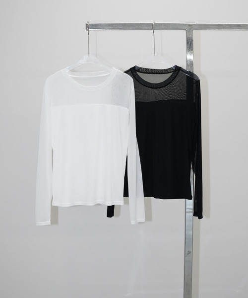 chuclla(チュクラ)の「シアーネックレイヤードトップス chw26s129(Tシャツ/カットソー・レディース・ブラック/ホワイト・FREE)」の18枚目の写真
