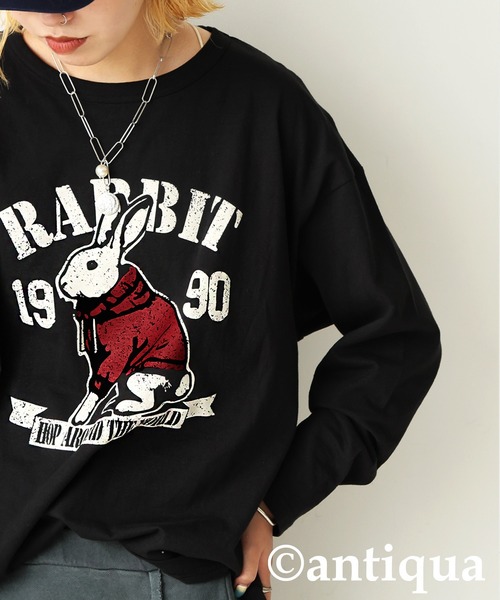 antiqua(アンティカ)の「長袖 綿100% アニマル柄 プリント ロンT(Tシャツ/カットソー・レディース・杢グレー/ブラック/カーキ/ネイビー/ホワイト・P/R)」の20枚目の写真