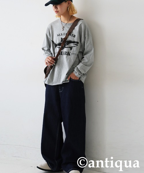 antiqua(アンティカ)の「長袖 綿100% アニマル柄 プリント ロンT(Tシャツ/カットソー・レディース・杢グレー/ブラック/カーキ/ネイビー/ホワイト・P/R)」の6枚目の写真