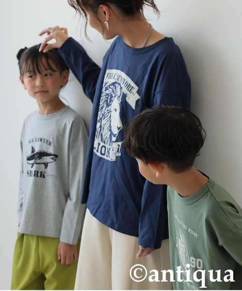 長袖 綿100% アニマル柄 プリント ロンT（Tシャツ/カットソー